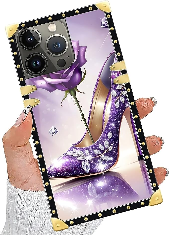 Compatible with iPhone 14 Pro Max Case, High Heeled Purple Diamond Rose Luxury - Image 5