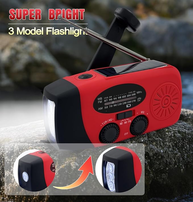 Emergency Hand Crank Weather Radio, AM/FM NOAA Portable Solar Radio - Image 2