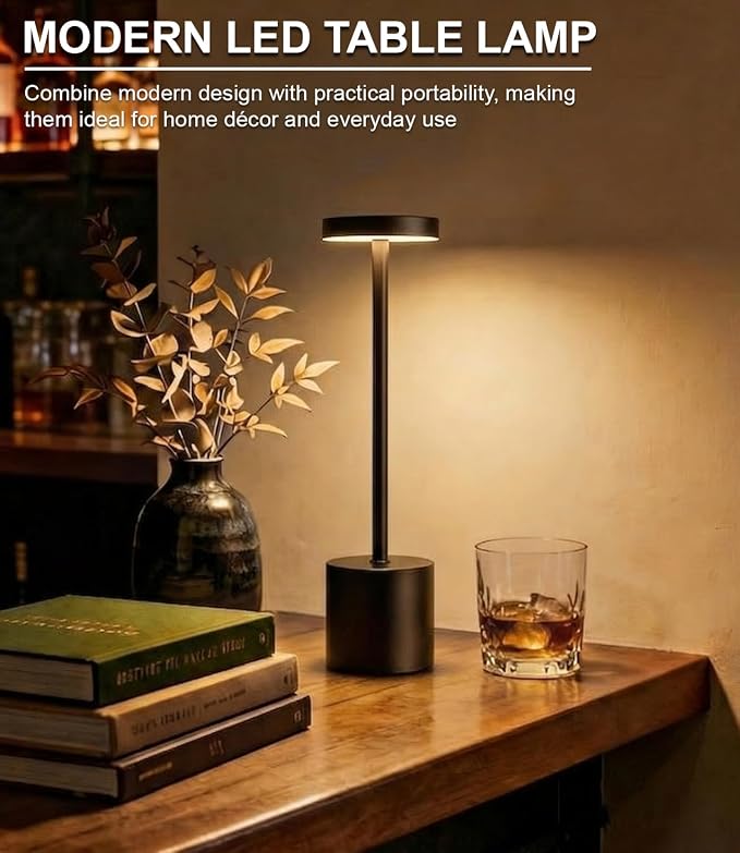 Swinerton Black Cordless Table Lamp, Rechargeable 5000mAh Battery Powered - Image 6