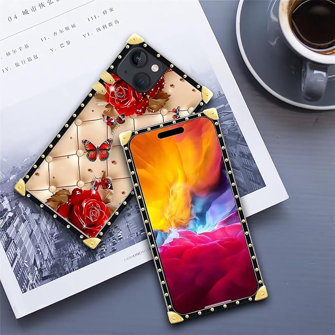 Compatible with iPhone 15 Case, Shining Red Rose Butterfly Leather Background - Image 6