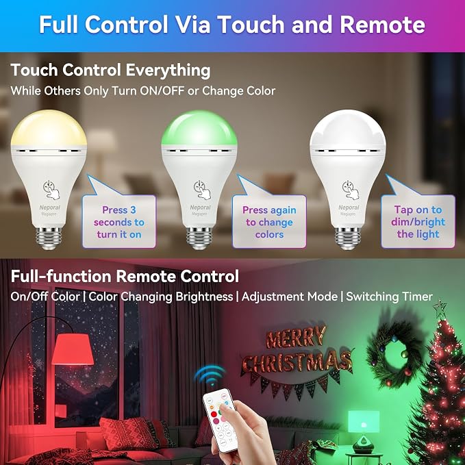 Neporal Rechargeable Light Bulbs, Back Up Battery Light Bulbs, 15W 80W - Image 2