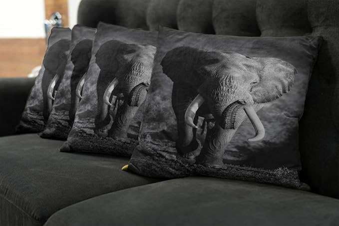 Ambesonne Elephant Throw Pillow Cushion Case Pack of 4, Majestic Elephant Bull - Image 7