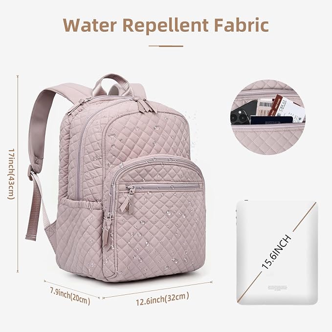 Backpack for Women, College Backpack, Quilted Casual Daypack, Waterproof - Image 3