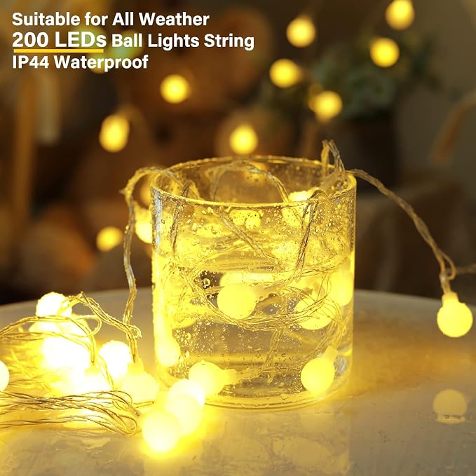 Minetom Mini Globe String Lights, 66 Ft. 200 LED Fairy String Lights Plug in - Image 2