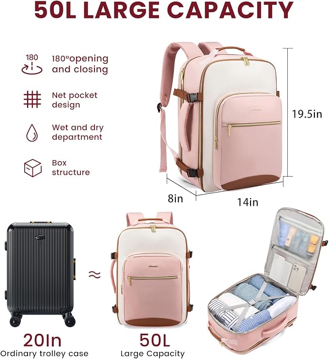 LOVEVOOK 50L Travel Backpack for Women & Men, Airline Approved Carry On Luggage - Image 3
