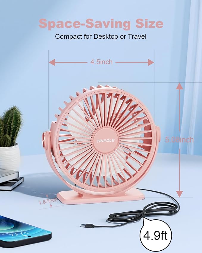TriPole USB Desk Fan Mini Portable Personal Fan, 3 Speeds Adjustable Strong - Image 5