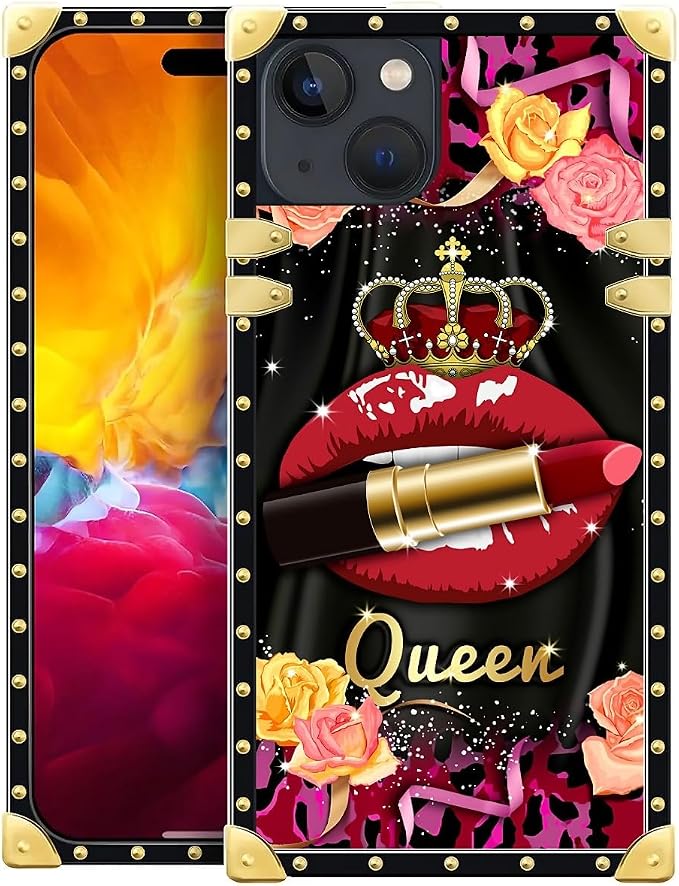 Compatible with iPhone 15 Case, Queen Lip Crown Leopard Print Luxury Golden by Unknown