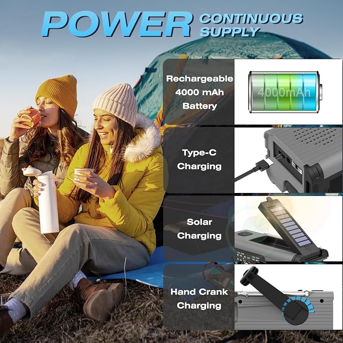 NITIGO Emergency Radio 4000mAh Solar Hand Crank AM/FM/NOAA Portable Weather - Image 4
