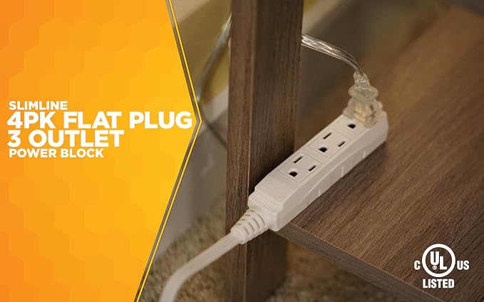 Woods SlimLine Angled Flat Plug Extension Cord; Space Saving Flat Design; 3 - Image 3