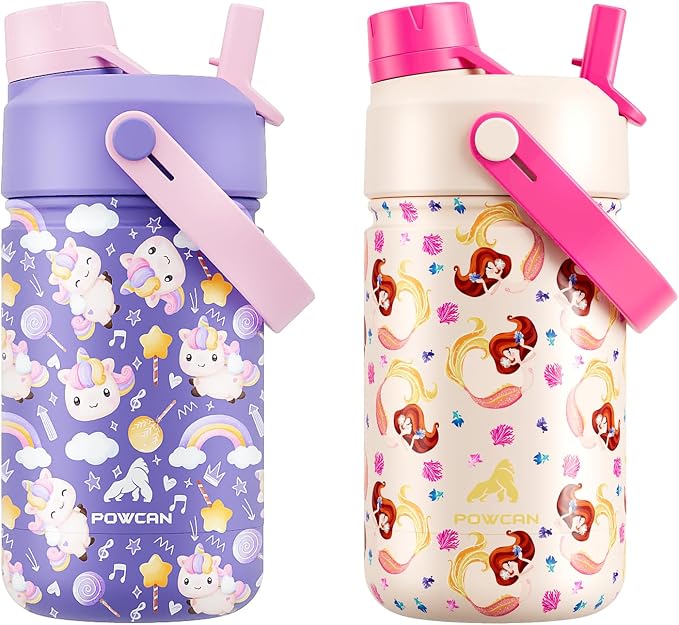 POWCAN 2 Pack 12 oz Kids Insulated Water Bottle by POWCAN
