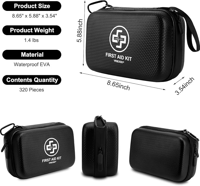 VRIEXSD Premium First Aid Kit, 320 Piece Waterproof Hard Shell Eva First Aid Kit - Image 2