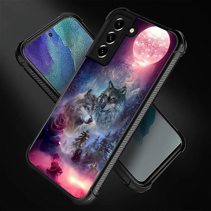 for Samsung Galaxy S21 FE Case, Star Two Wolfs Howling Pattern Graphic Design - Image 5