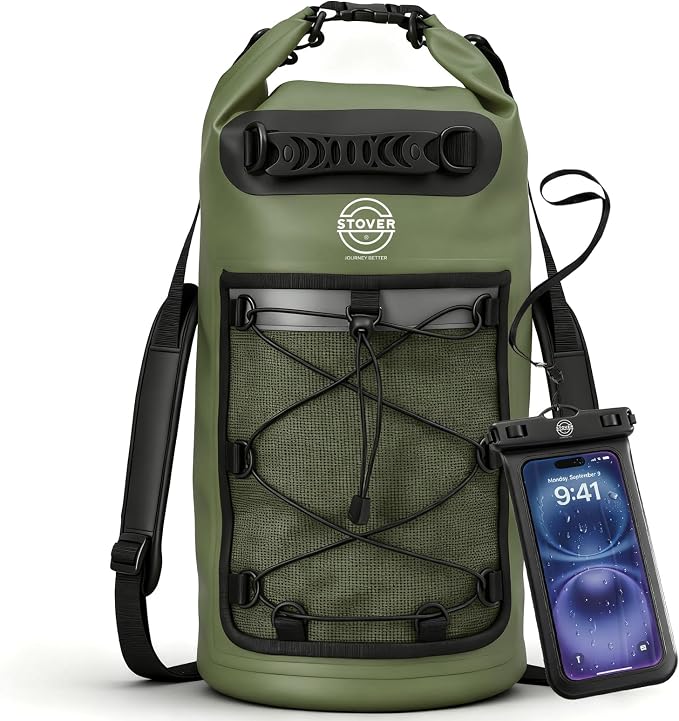 STOVER 5/10/25/30/40/55L Waterproof Dry Bag- Roll-Top Backpack w/Phone Case- by STOVER