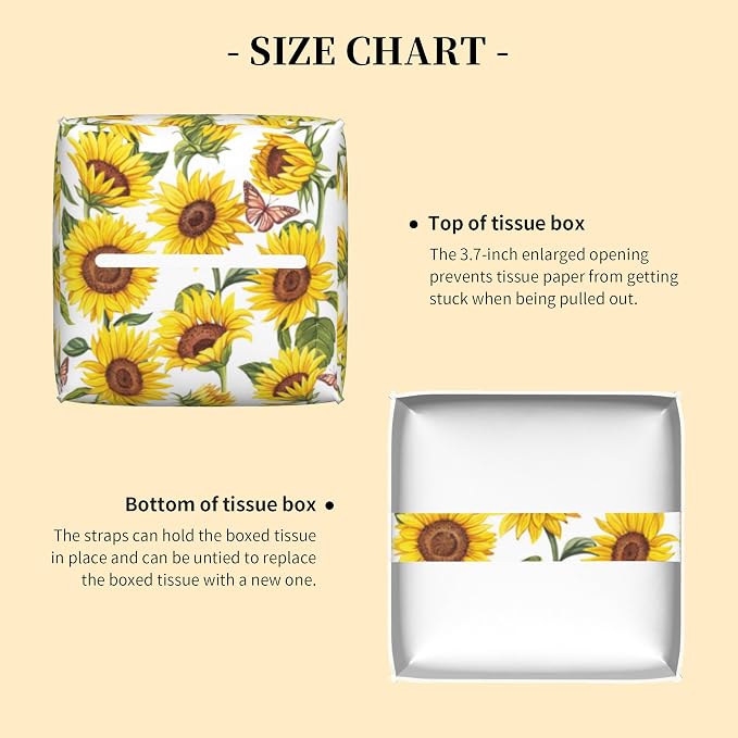 Tissue Box Cover Square, Sunflowers and Butterfly Tissue Box Holder Waterproof - Image 3