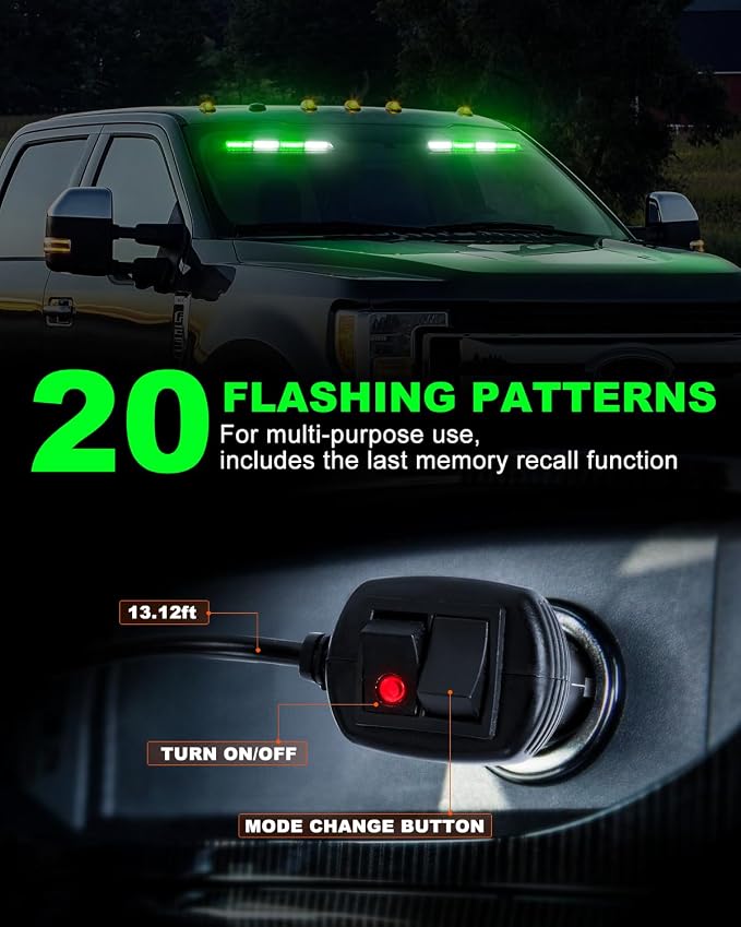 HLauto 6Z4J Emergency Dash Strobe Lights: 2x16.8 inch Green White Safety Lights - Image 4