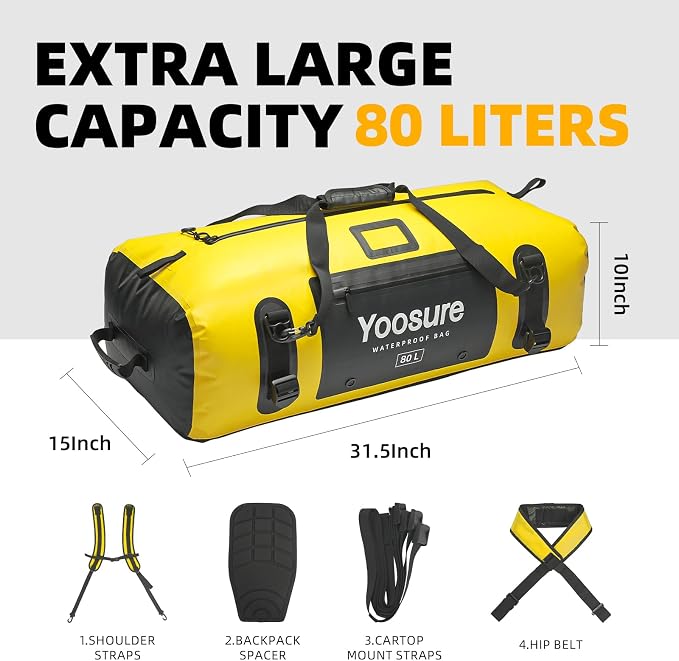 80L Waterproof Duffel Bag Motorcycle Dry Bag Backpack, Waterproof Zippered Bags - Image 5