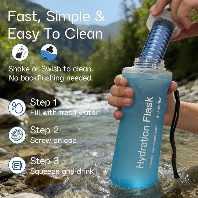 GUYI 500ml Collapsible Water Filter Bottle, Removes Impurities, BPA Free - Image 5