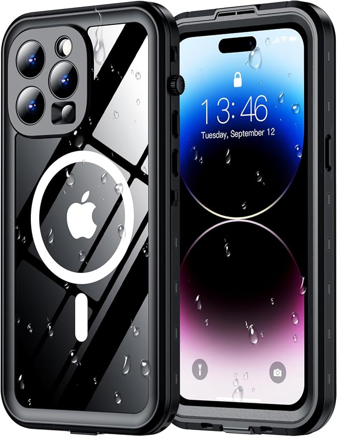 Red2Fire for iPhone 14 Pro Case Waterproof, Phone Case 6.1" Black/Clear by Red2Fire