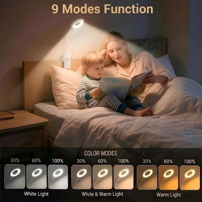 Reading Light, 28 LEDs Rechargeable Clip on Lamp, 3 Color x 3 Brightness Clip - Image 2