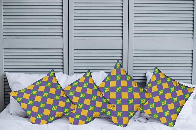 Ambesonne New Orleans Throw Pillow Cushion Case Pack of 4, Mardi Gras Themed - Image 2