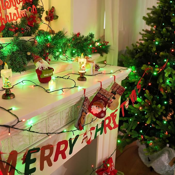 OZS Connectable Red and Green Christmas String Lights, Plug in Tree Lights - Image 3