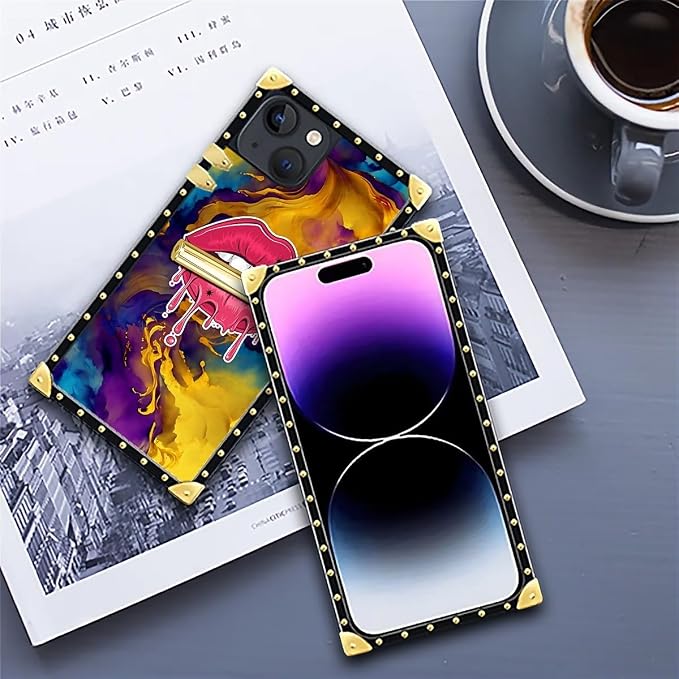 Compatible with iPhone 14 Case, Cool Corlorful Lip Marble Luxury Golden - Image 6