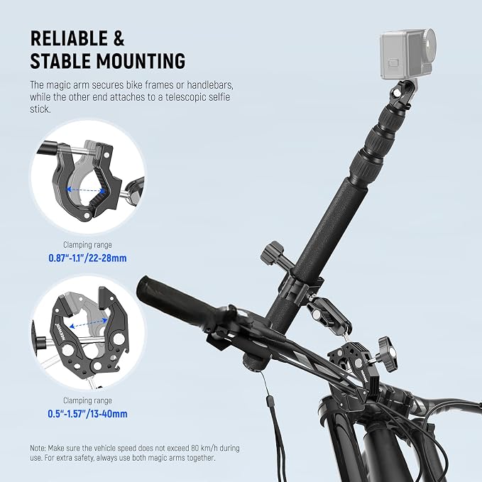 NEEWER Motorcycle Camera Mount Kit, Bicycle Handlebar Invisible Selfie Stick - Image 5