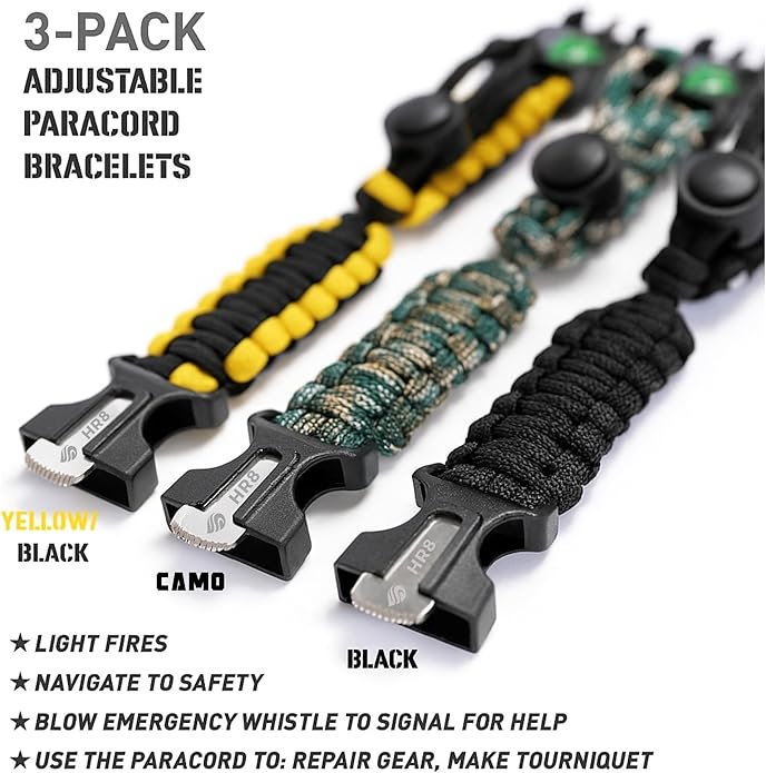 HR8 Paracord Survival Bracelet – Adjustable Paracord Bracelets, Hunting Gear - Image 2