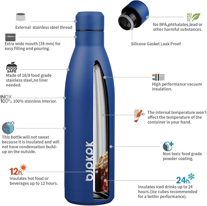 BJPKPK 25oz Insulated Water Bottle Double Wall Vacuum Insulated Stainless Steel - Image 3