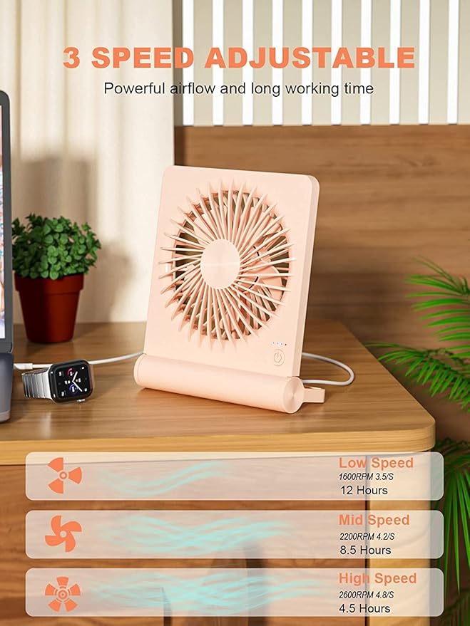 Small Desk Fan, Rechargeable USB Fan Battery Operated, Ultra Quiet, Strong Wind - Image 3