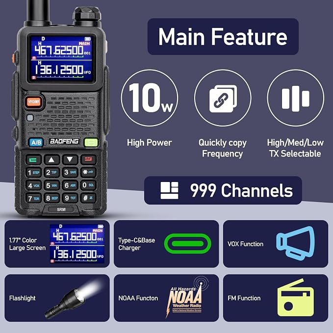 BAOFENG 5RM 10W Ham Radio Handheld Long Range Two Way Radio, NOAA Weather - Image 2