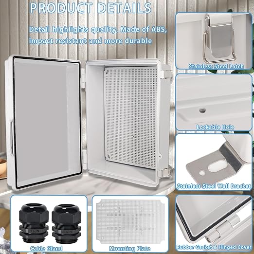 Zulkit Junction Box, IP67 Waterproof Electrical Box Hinged Cover Stainless - Image 4
