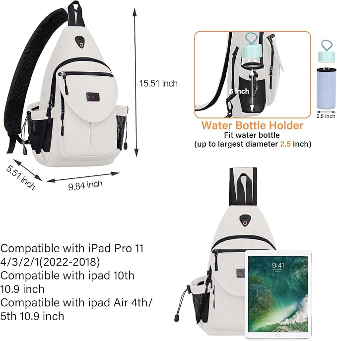 MOSISO Sling Backpack, Canvas Crossbody Hiking Daypack Bag - Image 2