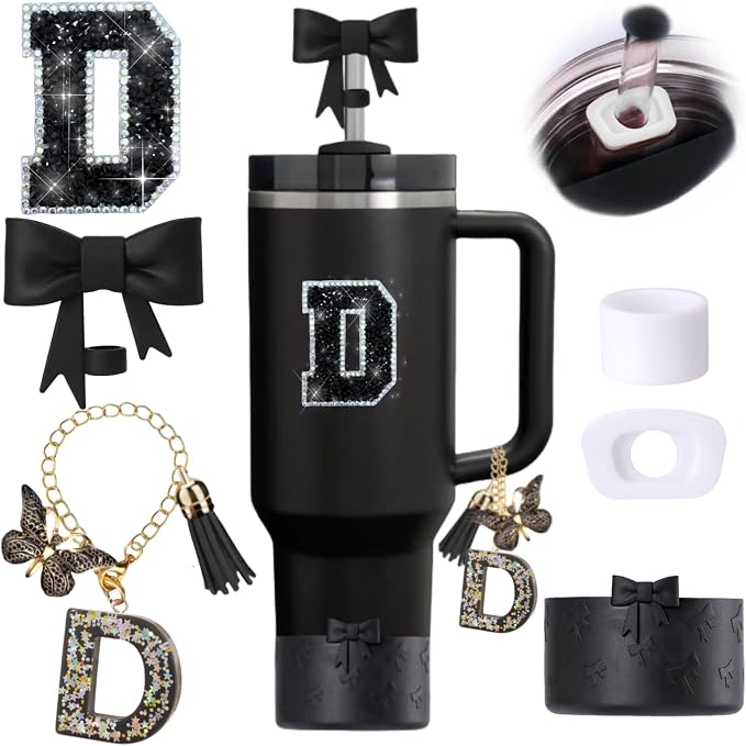 6pcs Black Stanley Cup Accessories Set, Bow Straw Topper by MOTEERLLU