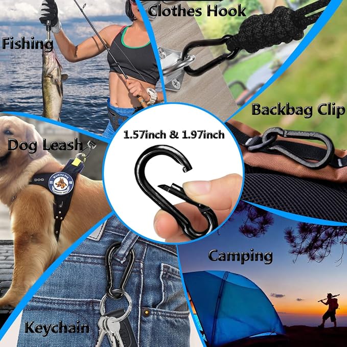 Black Carabiner Clip, Heavy Duty Spring Snap Hook Quick Link - Image 4