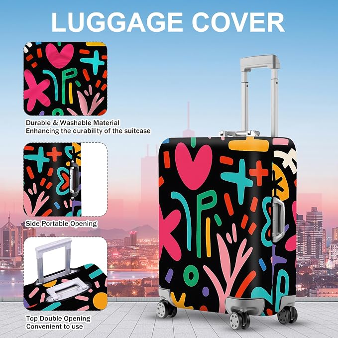 ANNA QUEEN Color Pop Abstract Luggage Cover, Modern Geometric Art Suitcase - Image 3