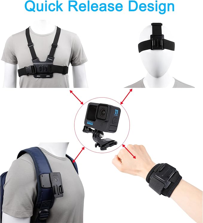 Accessories Set for GoPro Hero 13/12/11/10/9/8/7/6/5/4, New Quick Release Head - Image 3