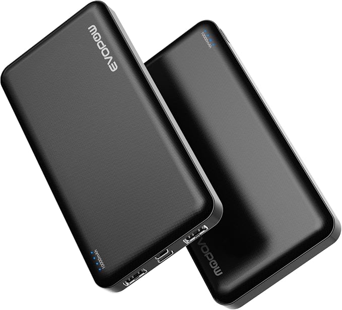 2 Pack Portable Charger, Slimmer 10000mAh Power Bank, USB C in&Out Fast by EVOPOW