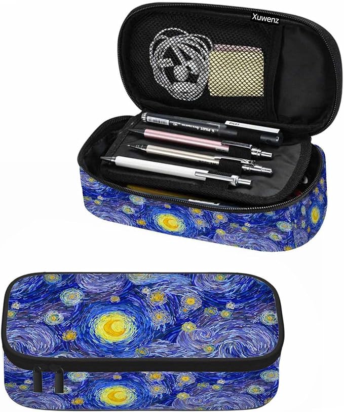 Blue Sky Pencil Bag Glowing Moon Starry Sky Abstract Painting Big Capacity by Unknown