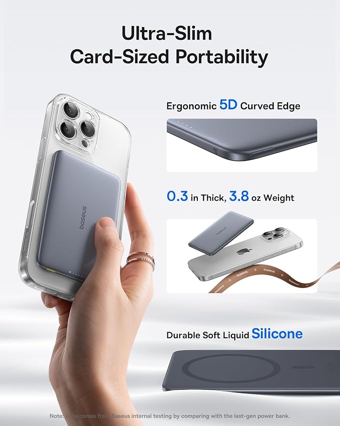 Baseus Picogo Power Bank, 0.3" Ultra Slim 5000mAh MagSafe Portable Charger - Image 2