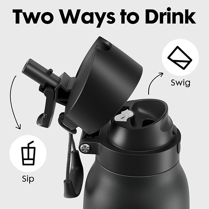 Meoky 24 oz Slim Insulated Water Bottle: Leak Proof Locking Lid, 2-in-1 Straw - Image 3