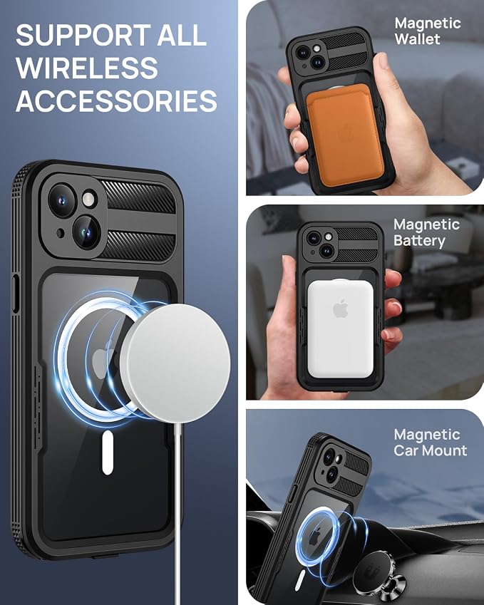 Lanhiem Magnetic for iPhone 15 Plus Case, IP68 Waterproof Dustproof Case - Image 3