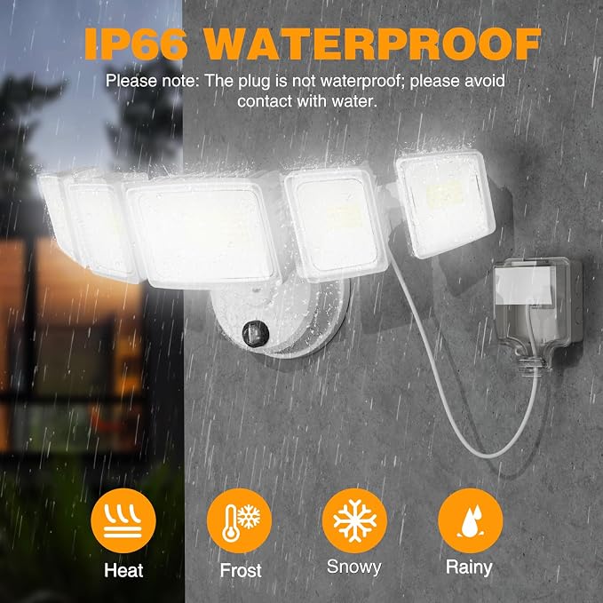 Onforu 150W 15000LM Dusk to Dawn Outdoor Lighting, 5 Heads Plug in Flood Lights - Image 6