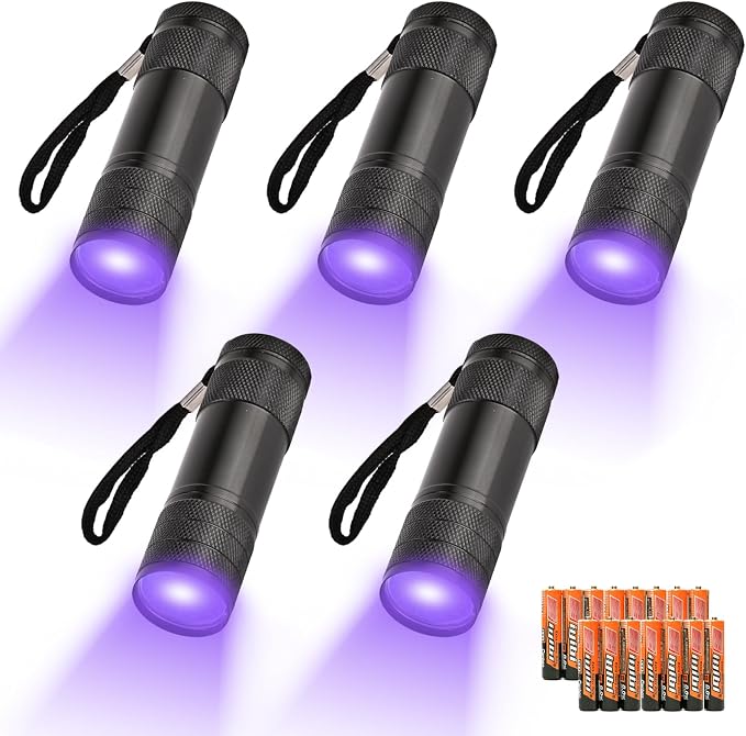 5 Pcs UV Black Light Flashlights Bulk, 9 Led 395-400nm Mini Blacklight Handheld - Image 9