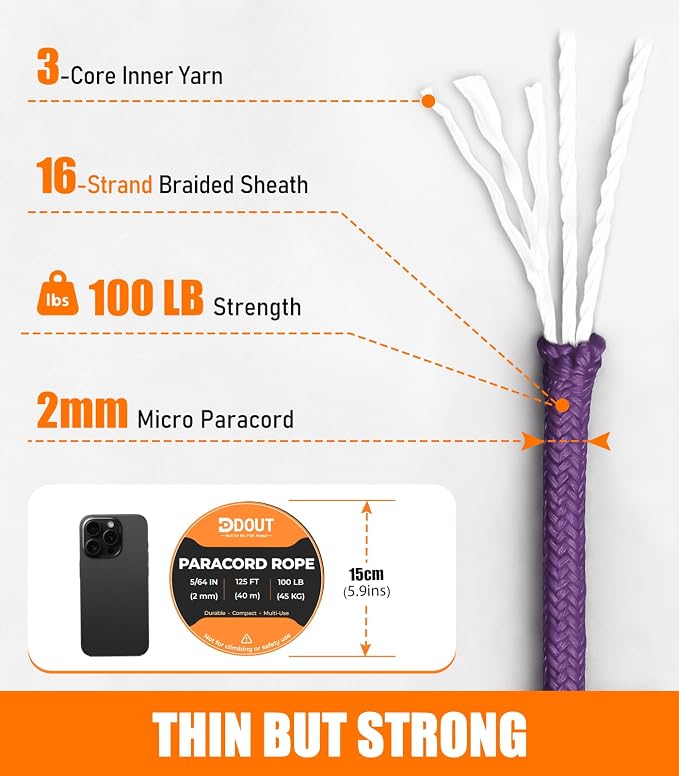 DDOUT 2mm Paracord 100lb, Thin Micro Paracord Rope, DIY Projects, Camping & - Image 2