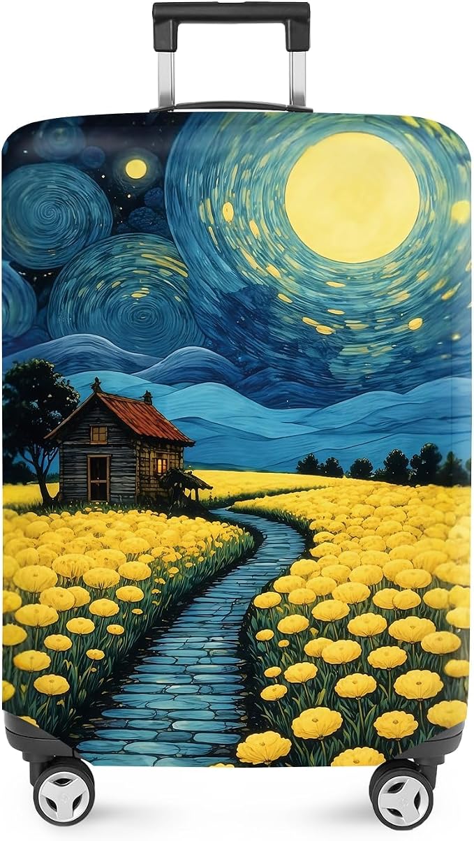 ANNA QUEEN Moonlit Field Luggage Cover, Dreamy Night Landscape Suitcase by ANNAQUEEN