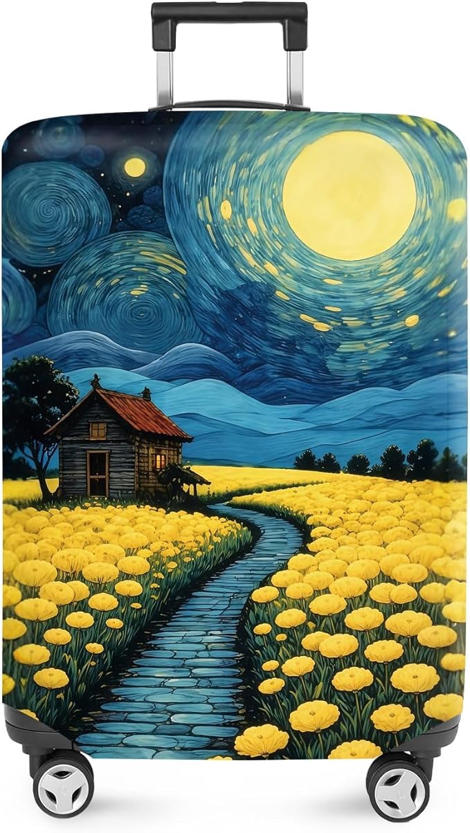ANNA QUEEN Moonlit Field Luggage Cover, Dreamy Night Landscape Suitcase by ANNAQUEEN