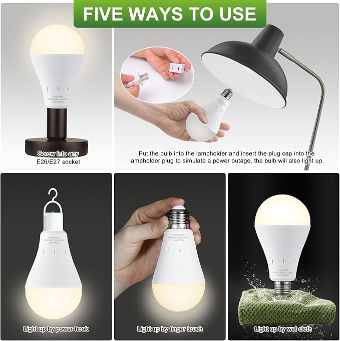 DEBAOBULB 4 Pack Rechargeable Emergency Light Bulbs, Battery Powered LED Light - Image 5