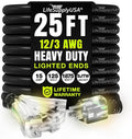 25ft Outdoor/Indoor Extension Cord 3-Outlet 12/3 Gauge Extra Heavy Duty 3 Prong by LifeSupplyUSA