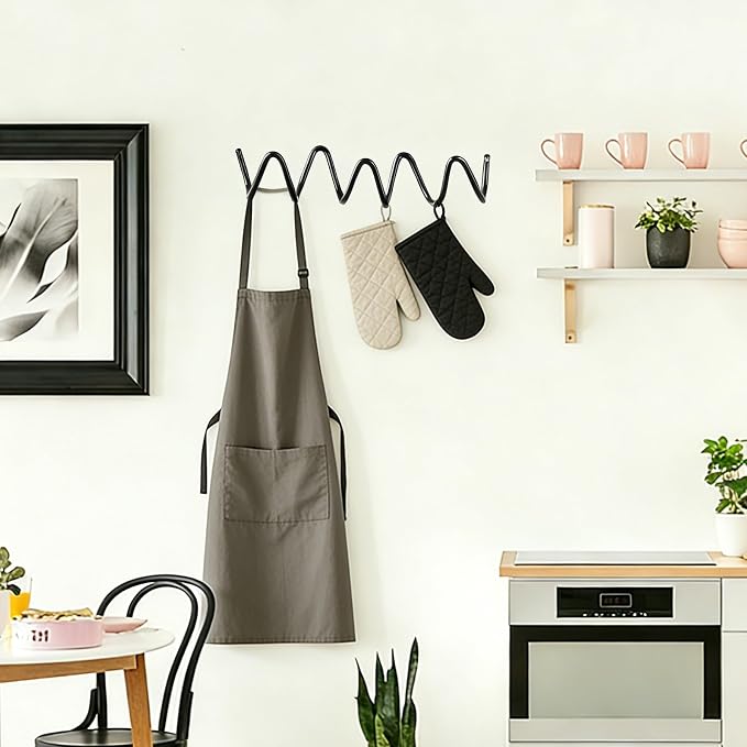 Black Wall Mounted Coat Rack, Decoration Wave Shaped Wall Hooks, Heavy-Duty - Image 3